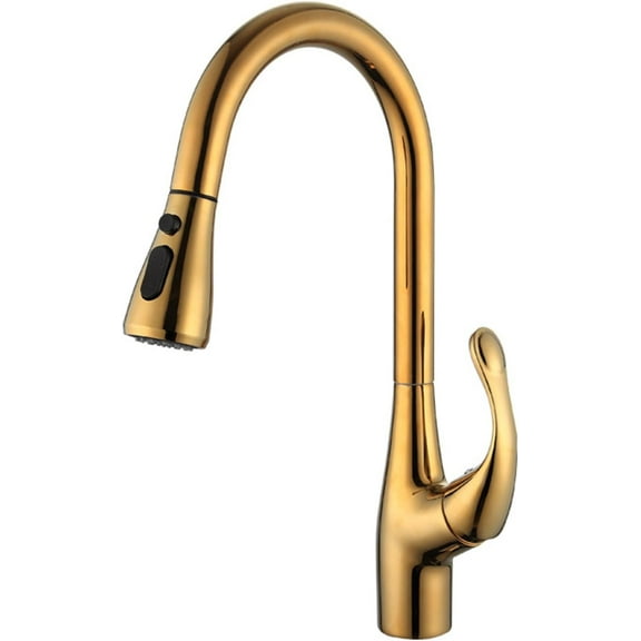 Kitchen Faucets with Pull Out Spray, Kitchen Sink Mixer Faucet Brass Hot and Cold Water Shower Pattern Swivel Kitchen Faucet-Gold