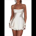 thumbnail image 2 of Mono Elegante de Satén para Mujer, de Verano, Sin Mangas, con Espalda Descubierta, Tirantes Finos y . Champán M, 2 of 7