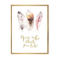 Designart 'Your Vibe Attracts Your Tribe Ethnic Feathers I' Bohemian & Eclectic Framed Canvas Wall Art Print