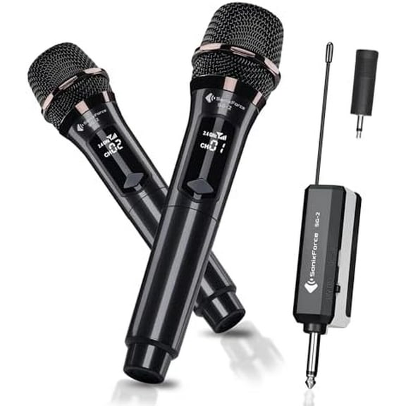 Wireless Microphone - Karaoke Microphone for Singing -Rechargeable Cordless Microphones with Dual-Channel Receiver - 240ft Range - Mic for Wedding, Speaking, Meeting and Parties$$Music