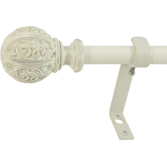 Montevilla Leaf Ball Curtain Rod, 48-86", Distressed Ivory