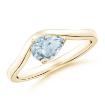 ANGARA Natural Pear Aquamarine Wave Shank Solitaire Engagement Ring in 14K Yellow Gold for Women (Size-7x5mm) | March Birthstone, Anniversary, Jewelry Gift for Women | Natural Aquamarine Ring