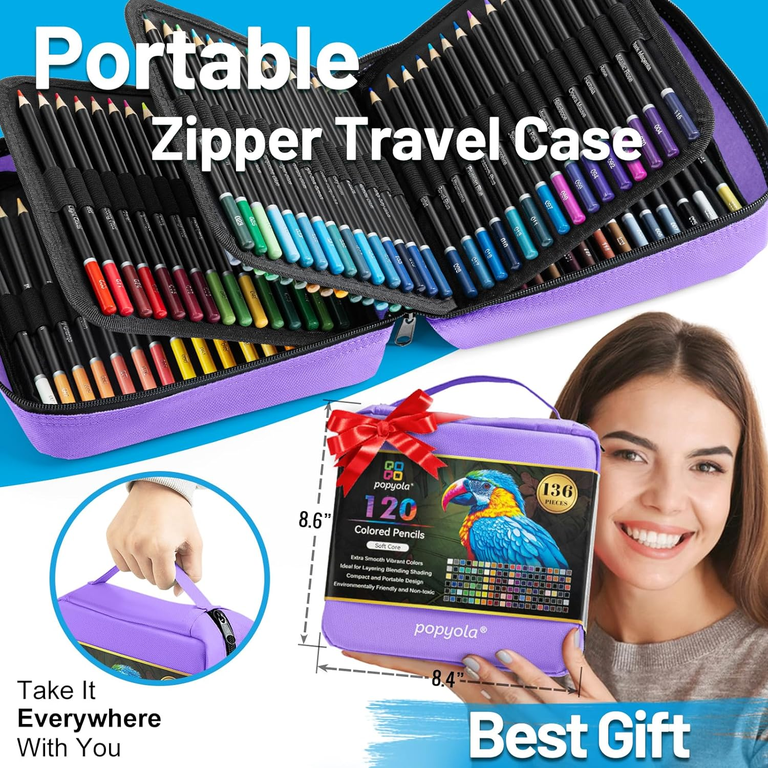 136 Pack Colored Pencils Set with Portable Gift Case, Art Supplies
