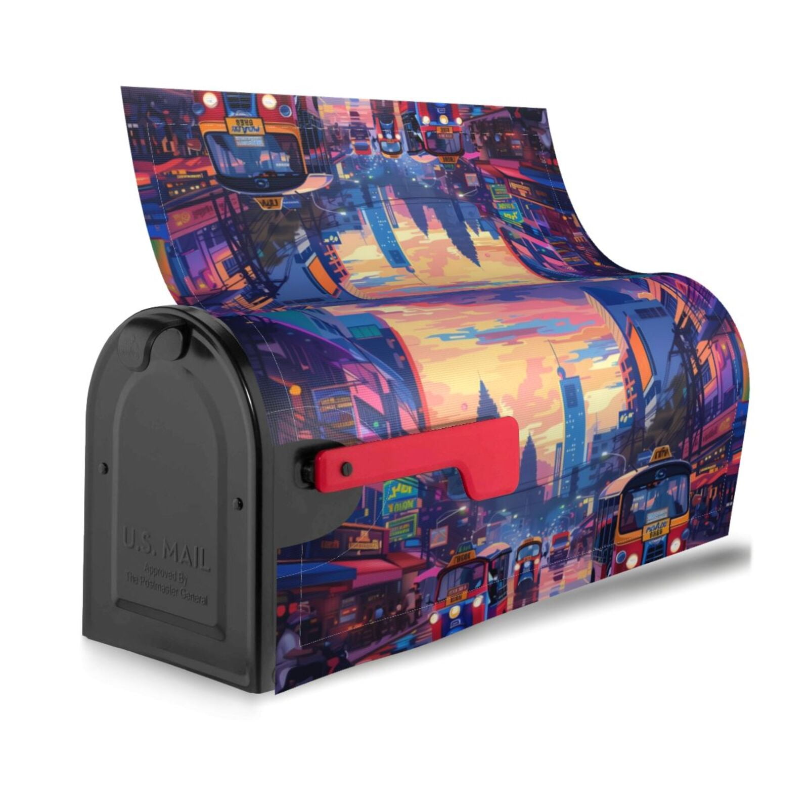 Logiee Taxi Colorful Town Print Post Letter Box Wrap Decor, Mailbox Cover Suitable for Standard Mailbox and Large Size Mailbox,Outdoor Yard Decoration-21x18 in