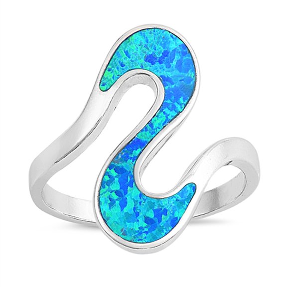 CHOOSE YOUR COLOR Blue Simulated Opal Wave Knuckle Cocktail Ring 925 Sterling Silver Band CZ Female Size 8