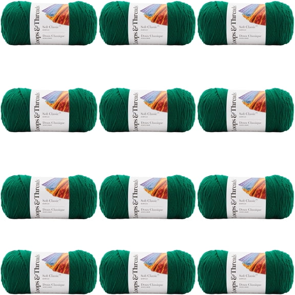 Loops & Threads Soft Classic Solid Yarn - Solid Color Yarn for Knitting, Crochet, Weaving, Arts & Crafts - Ivy, Bulk 12 Pack