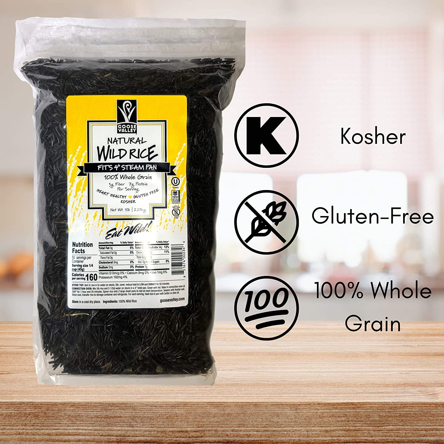 Goose Valley Natural Wild Rice - Family Reserve 5 lbs - Variety of Jumbo High Fiber and High Protein Whole Grain Rice for Healthy Heart