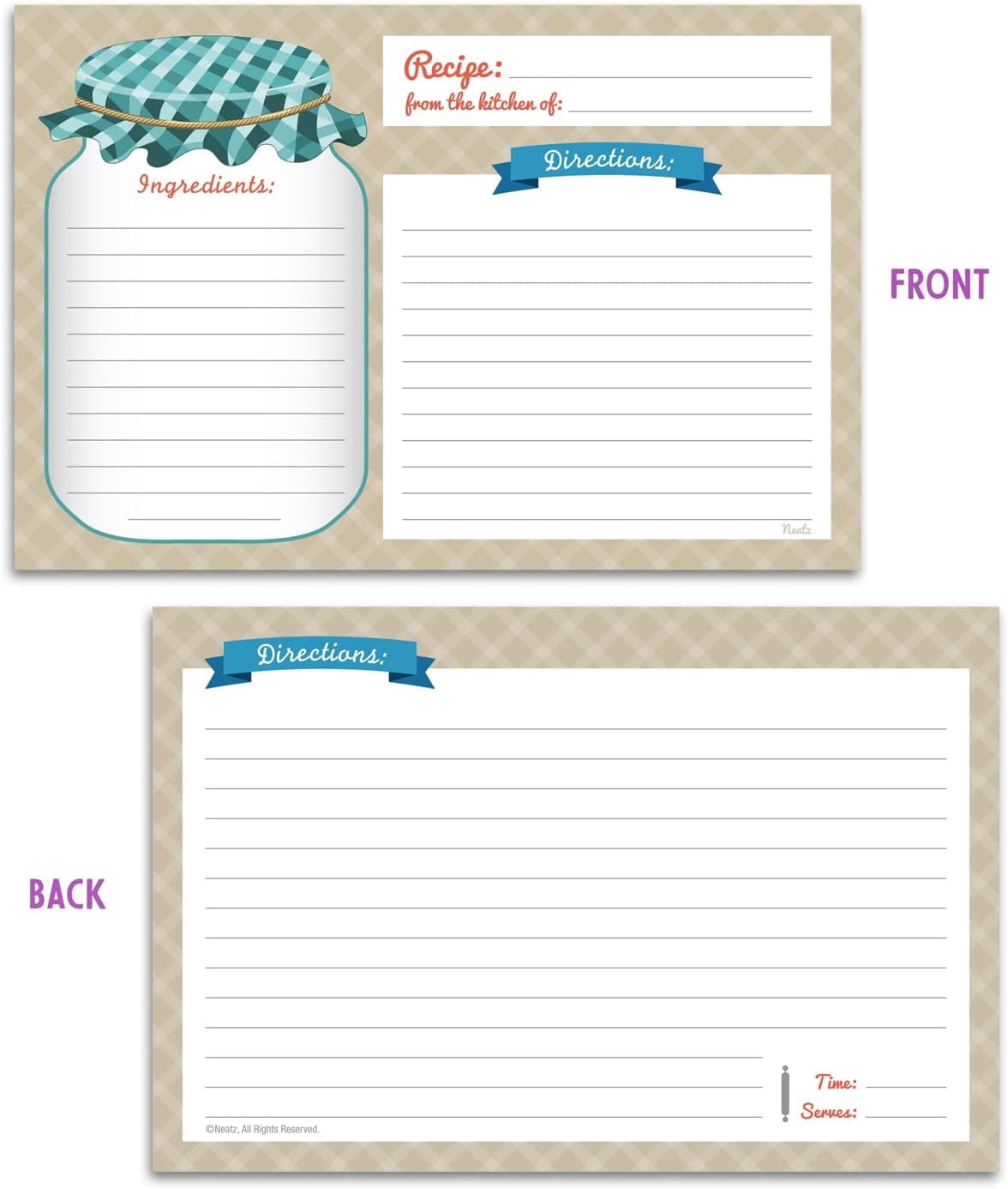 Mason Jar Recipe Cards - 50 Double Sided Cards, 4x6 inches. Thick Card Stock$$Home Decor, Kitchen, & Other