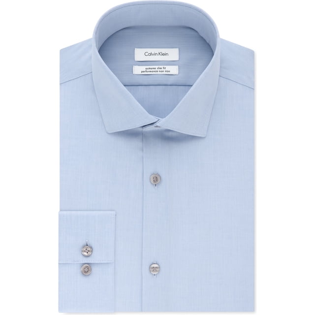 Calvin Klein Mens Non-Iron Button Down Dress Shirt, navy, 13.5 Neck