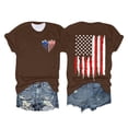 thumbnail image 2 of Hauts pour Femmes Jour de l'Indépendance Drapeau Col Rond Imprimé Lettre Manches Courtes T-Shirts pour Femmes Marron TTG, 2 of 4