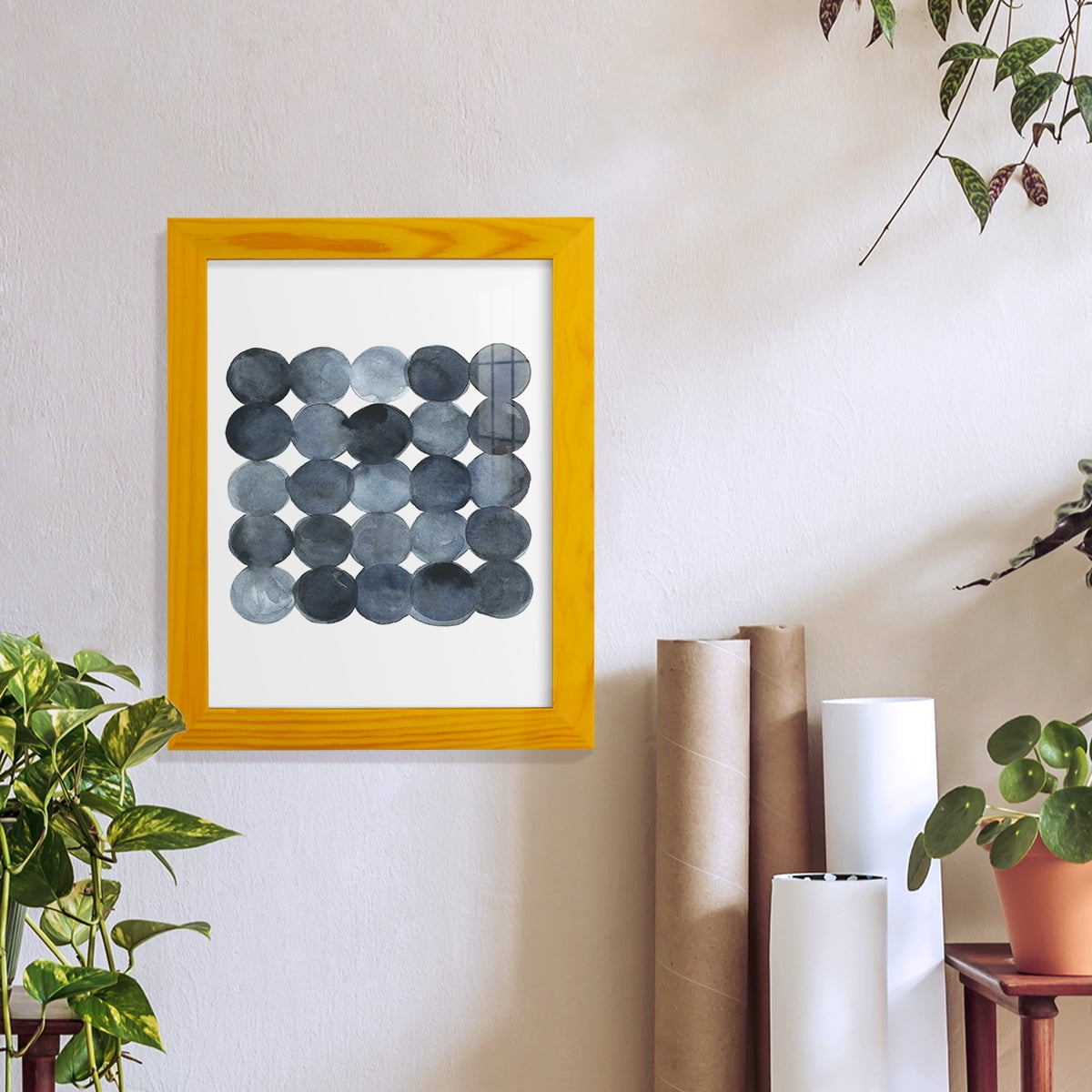 Blue Grey Density I -Framed Print w/glass-Sunflower Yellow