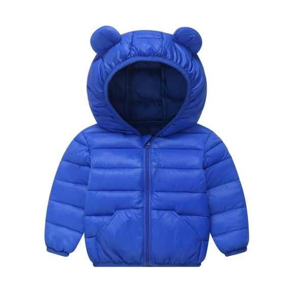 Fesfesfes Childrens Winter Reversible Fleece Lined Hooded Puffer Jacket Warm Thick Outdoor Coat Zipper Outerwear for Kids Boys Girls Casual Sports Wear(Blue#1,7 Years)