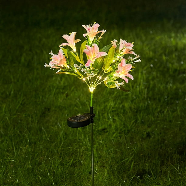 Lámpara De Pie De Jardín De Plástico 7 Luces Solares De Simulación De Flores Con 42 Led Blancos Cálidos, Impermeables, Para Jardín, Decoración De Patio, Color Rosa, 73cm (1 Unidad) Rkxzt