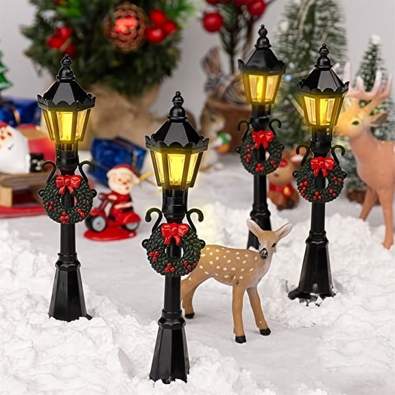 Christmas Mini Street Lamp Ornament Miniature Street Light Figurine Holiday Desktop Decor For Winter Village Scene Diorama