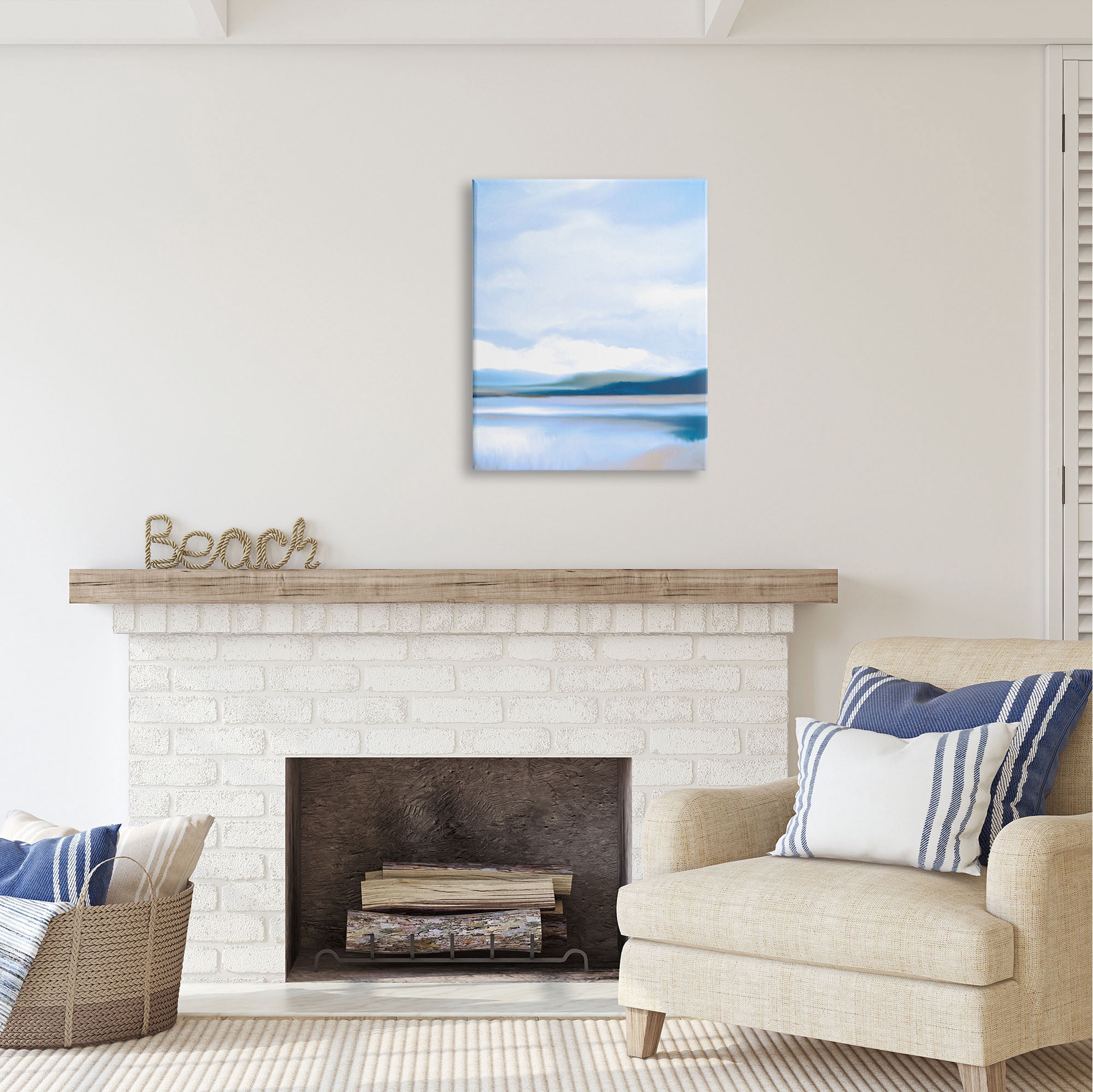 Stupell Industries Blue Beach Shore Nature Painting Gallery Wrapped Canvas Print Wall Art, 24 x 30