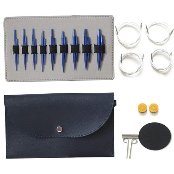 9Pairs Interchangeable Aluminum Circular Knitting Needle Set with1eatherCase for Beginner Knitting Weaving Project