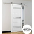thumbnail image 3 of Sliding Barn Door 36 x 96 with Stainless Steel 6.6ft Hardware | Quadro 4055 White Silk with Frosted Opaque Glass | Top Mount Rail Hangers Sturdy Silver Set | Lite Wooden Solid Panel Interior Doors, 3 of 6