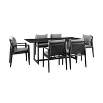 Armen Living Cayman Patio 7-Piece Dining Table Set With Black SETODCA7BLGRY