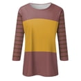 thumbnail image 4 of Qcmgmg Womens Tunic Tops 3/4 Sleeve Color Block Crew Neck Tops Three Quarter Length Loose Fit Shirts Casual 2024 Summer Blouse Yellow M, 4 of 5
