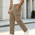 thumbnail image 6 of SeCaotees Multi‑Pocket Straight Leg Cargo Pants for Men Drawstring Waist Relaxed Fit Lightweight Fabric Urban Daily Casual Trousers Khaki,XL, 6 of 9