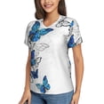 thumbnail image 2 of Fuzoiu Blue Flying Butterflies Print Women's Classic V-Neck T-Shirt, Short Sleeve V Neck Tees for Casual Everyday Wear,Casual Fit Tee,Summer Fashion Tops-Medium, 2 of 5