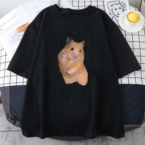 Hamster Meme T-shirt Kawaii Cartoon Graphic Printing Tshirt Summer Cotton High Quality T Shirts Casual Round Neck Tees