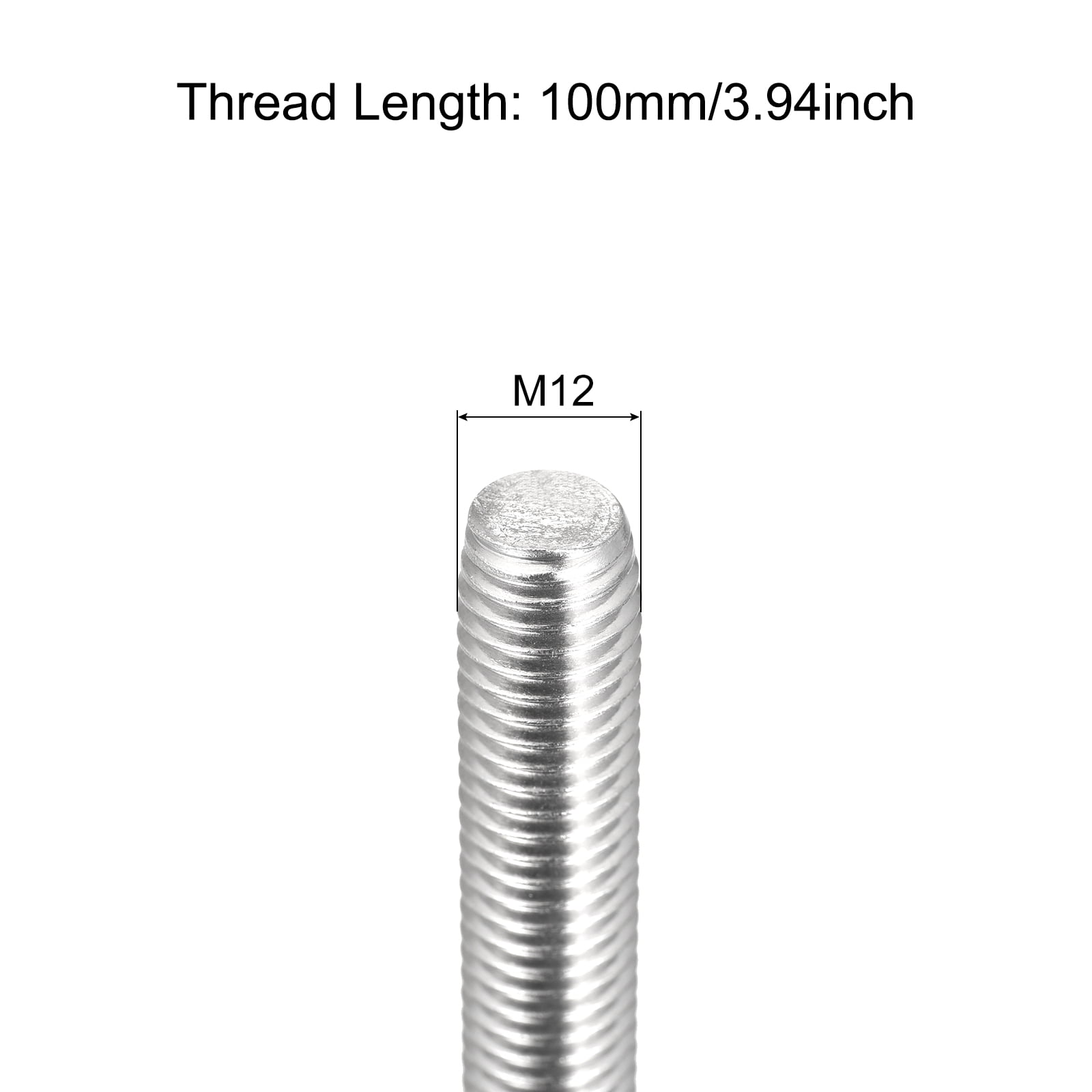 Fully Threaded Rod M12 x 100mm 1.75mm Pitch 304 Stainless Steel Right Hand 10pcs