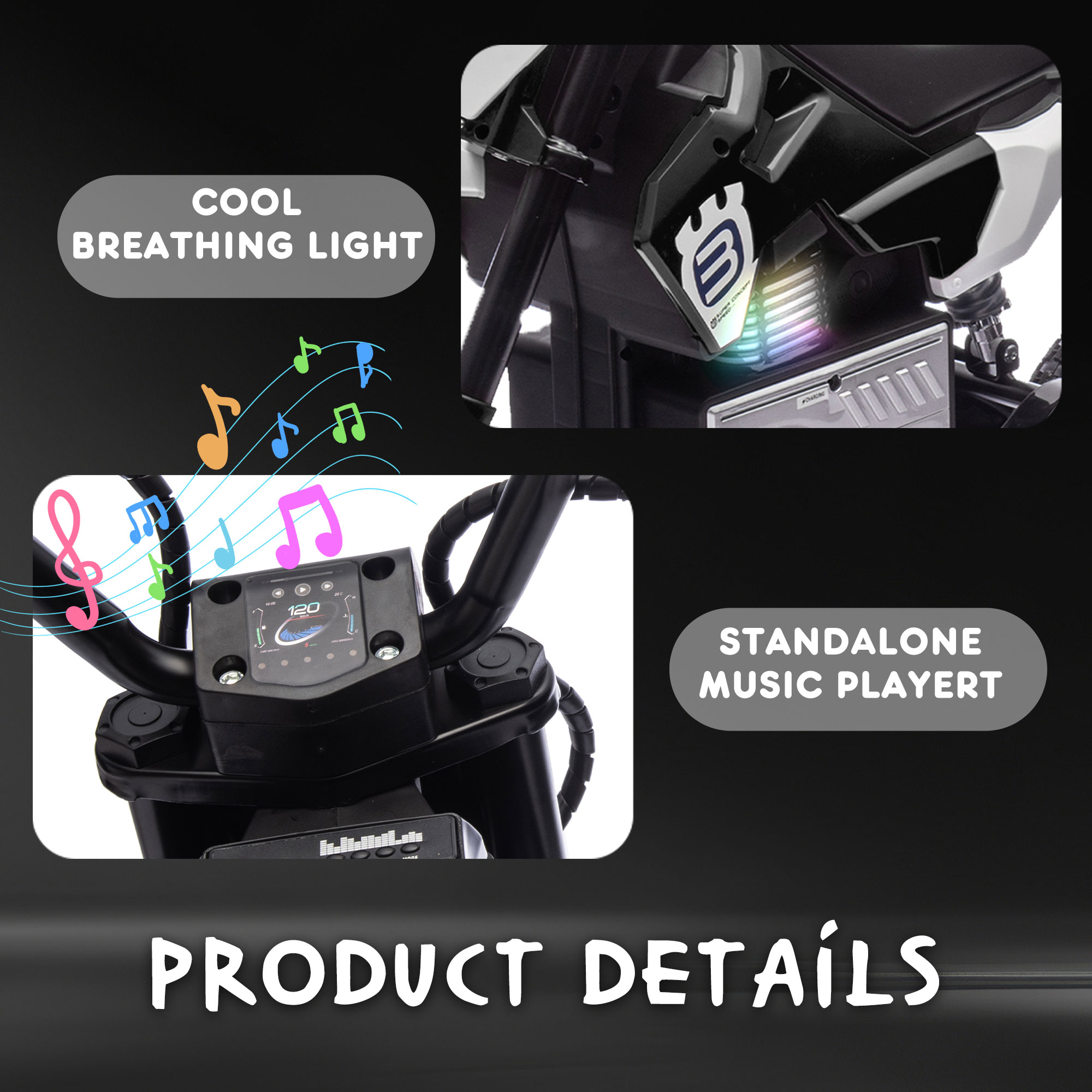Okybaby 24V Kids Ride On Electric Dirt Bike, 200W High Speed Hub Electric Motorcycle, Max Speed 10MPH, Rear Spring Suspension, Kids Motorbike with Bluetooth&Horn For Kids Aged 5-15,Black