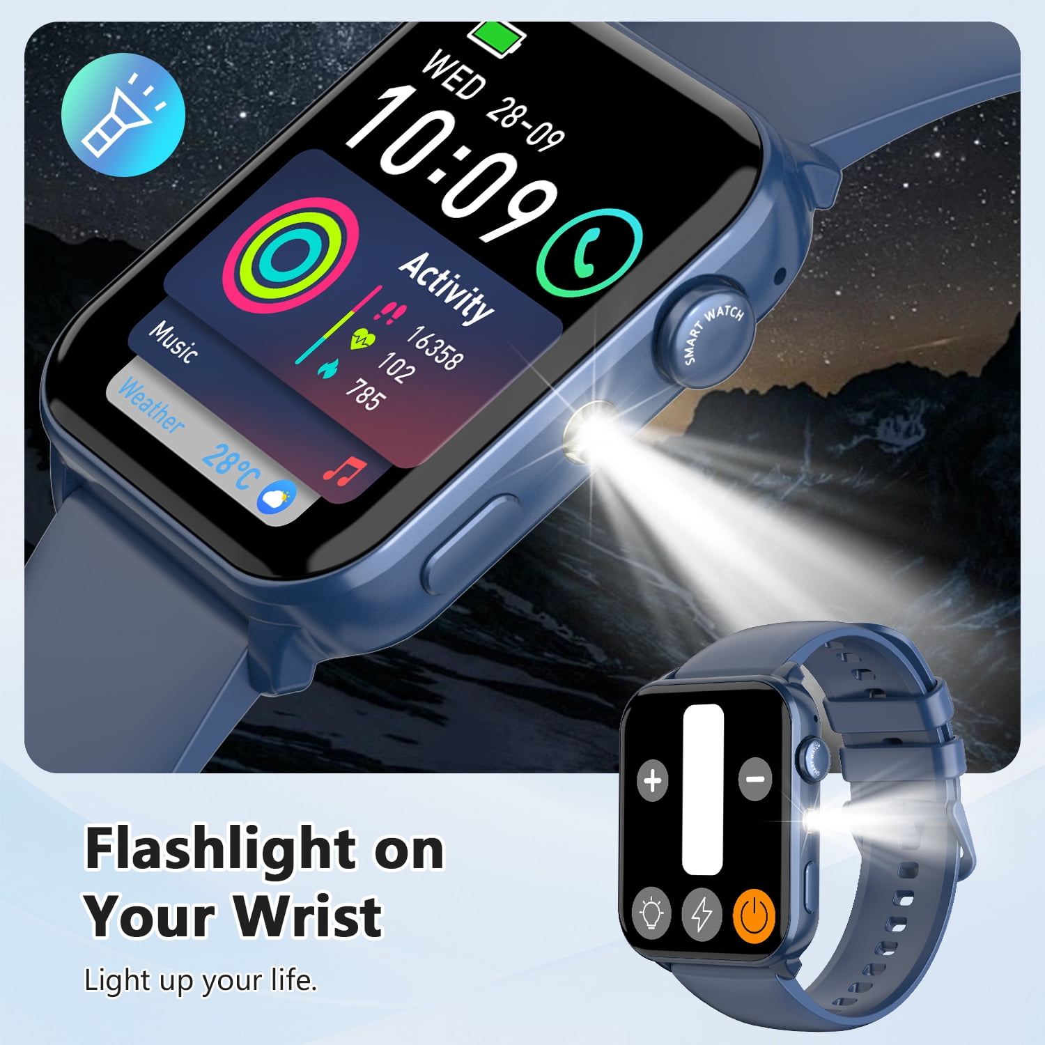 Blackview 1.91-inch Men Women's Smartwatch,with Answer/Make Calls/100+ Sports Modes/Message Reminder/Waterproof,fits for Android Iphone Devices,Blue