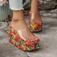 thumbnail image 2 of Rokment Women's Platform Wedges Dress Slip on Sandals Trendy Casual Open Toe Clear Band Chunky High Heels Beach Summer Heeled Walking Slides Slippers Yellow Size 6.5, 2 of 6