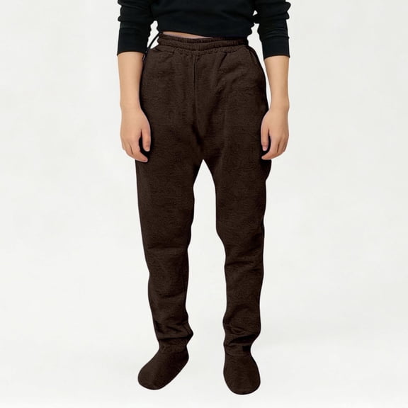 Pajama Pants for Boys Girls with Pockets Children Footed Sweatpants Soft Warm Drawstring Jogger Bottoms Sleepwear Brown 11-12 Years