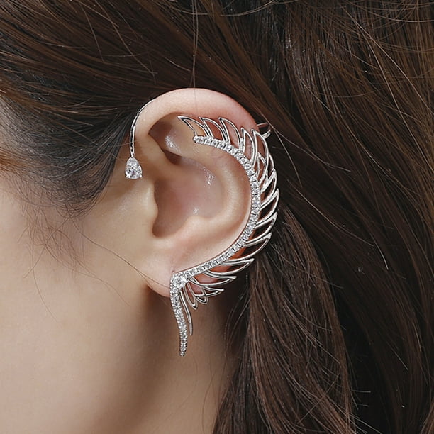 Cheers 1 Pair Clip Earrings Shiny Rhinestone Wing Shape Durable Women Earrings for Daily Wear