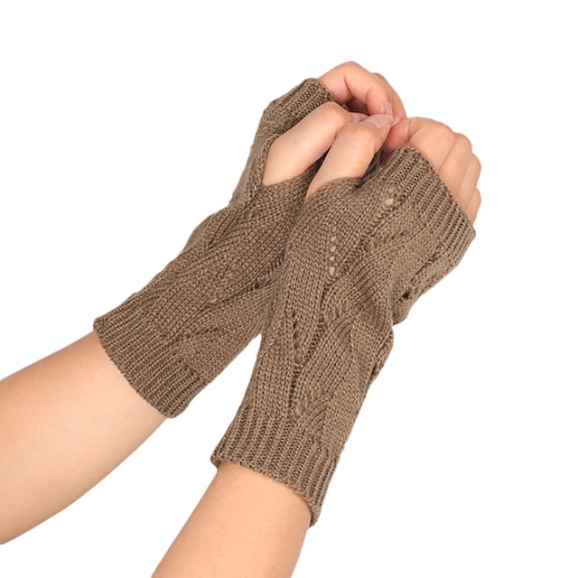 Casual Solid Knit Fingerless Mittens For Daily Use Warm Textured Handwear Comfortable Wrist Winter