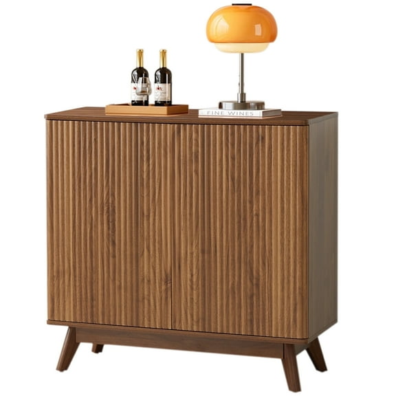 PHOYAL Fluted Sideboard and Buffets, Walnut Buffet Cabinet with 2 Doors and Adjustable Shelves, Accent Cabinet for Living Room Kitchen Entryway