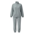 thumbnail image 4 of Womens Sherpa Fleece Pajamas Cozy Warm 2 Piece Fall Winter Outfits Soft Fluffy Loungewear Sets Mock Neck Zip Up Sweatshirt Jogger Pants with Pockets, Light Blue, M, 4 of 9