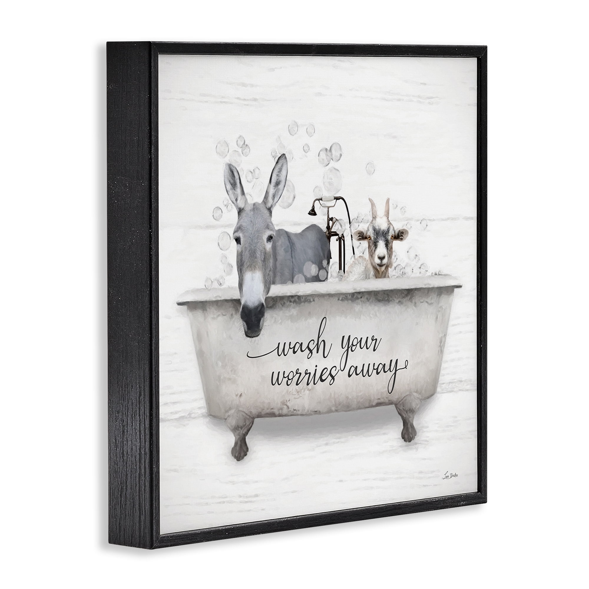 Stupell Industries Wash Worries Away Tub Typography Painting Black Framed Art Print Wall Art, 24 x 24