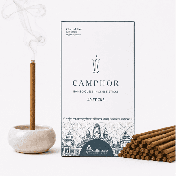 Sadhna.co Camphor Bambooless Incense Sticks, Clean-Burning Natural Agarbatti, Pack of 40