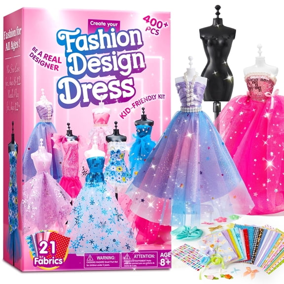 Joyfy Fashion Design Sewing Art and Craft Kit for Girls, DIY Barbie Doll Accessory Handmade Fashion Dress with 3 Mannequins, Valentine's Day Birthday Gift for Girls Age 8 