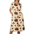 thumbnail image 5 of Women's Halloween Themed Casual Dress, Round Neck with Pockets Style , Everyday Outings, Halloween Print Casual Dress for Ladies Khaki 2XL, 5 of 6