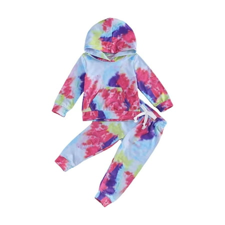 

LHWEN Teen Boy Girl Outfit Hallowe-en Christmas Toddler Girls Boys Winter Toddler Girl Hoodie Long Sleeve Tie Dye Printed Top And Pants Set For 0 To 6 Years