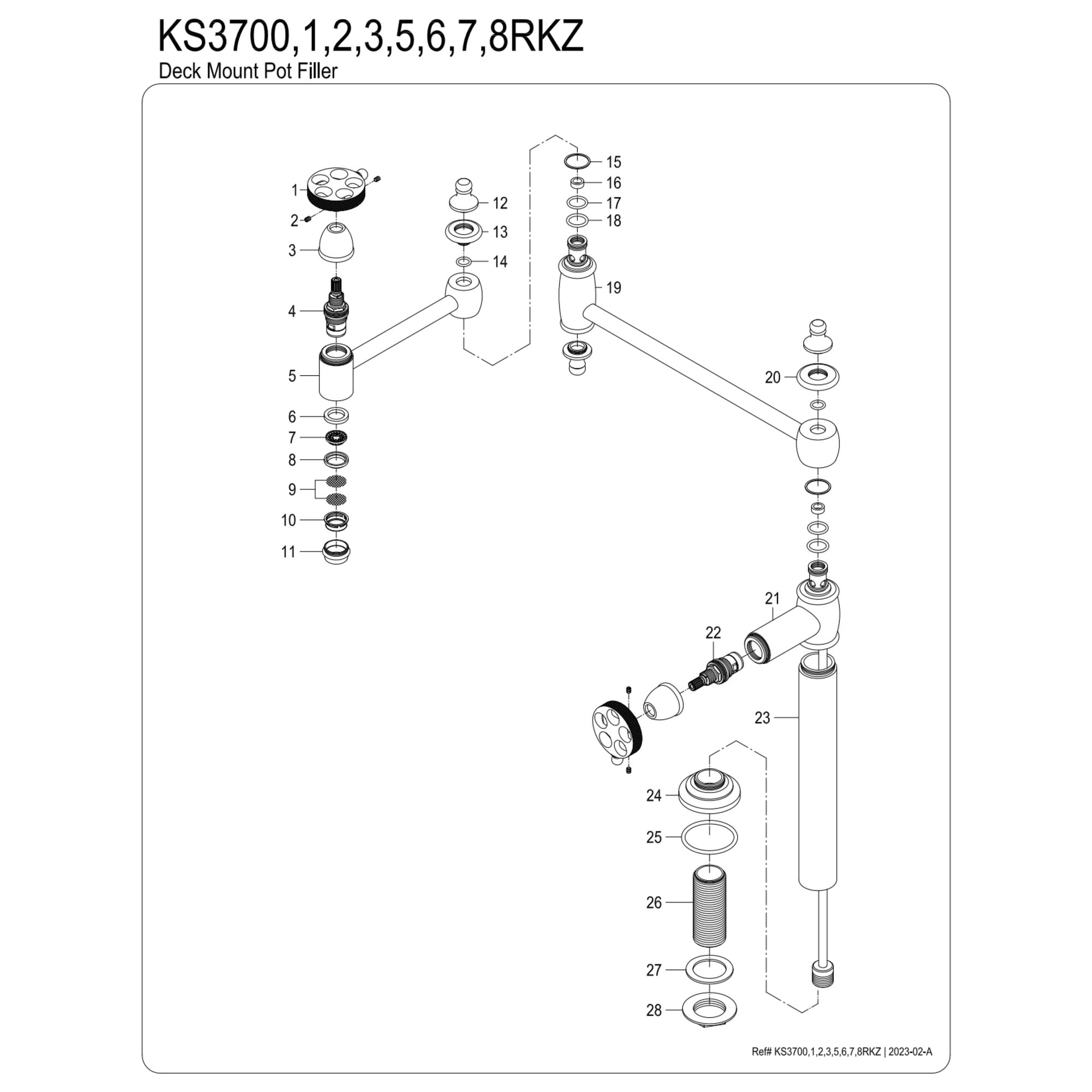 Kingston Brass KS3707RKZ Wendell Deck Mount Pot Filler Faucet with Knurled Handle, Brushed Brass