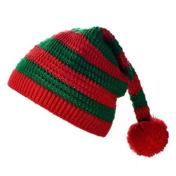 Santa Hat Carnival Party Hat for Adults Unisex Knitted Hats Pompom Decor Hat for New Year Holiday Party red and green stripe Adult