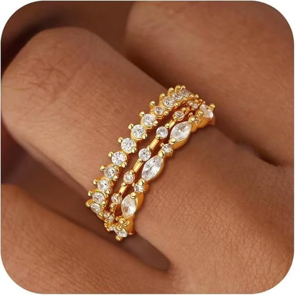 Gold Stackable Rings for Women Non Tarnish - 18K Real Gold Plated Stackable Ring Cubic Zirconia Gold Rings for Women,Dainty Thumb Ring Set Wedding Birthday Jewelry Gifts