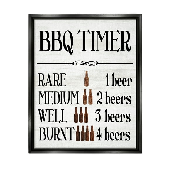 Stupell Industries BBQ Timer Funny Beer Food & Beverage Painting Black Floater Framed Canvas Art Print Wall Art, 17 x 21