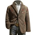 thumbnail image 3 of DGMIOCS Men's Corduroy Western Print Blazer Vintage Single Button Coat Long Sleeve Jacket with Pockets Khaki M, 3 of 5