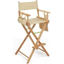 Upgraded 31" Height Tall Director Chair Folding Artist Makeup with Replacement Cover Apricot Canvas, Storage Side Bags, Portable Footrest, Support 250 lbs,Solid Hardwood & Polyester Wood