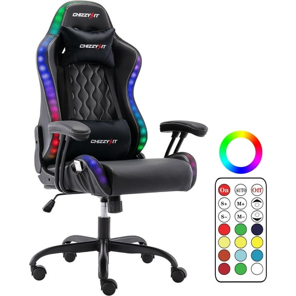 LED Gaming Chair for Kids 8-14,Gaming Chairs for Teens with Adjustable Headrest and Lumbar Support,Ergonomic PVC Leather Kids Gaming Chair with Led Lights