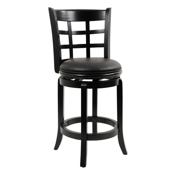 Bowery Hill 26" Contemporary Wood/Faux Leather Swivel Counter Stool in in Black
