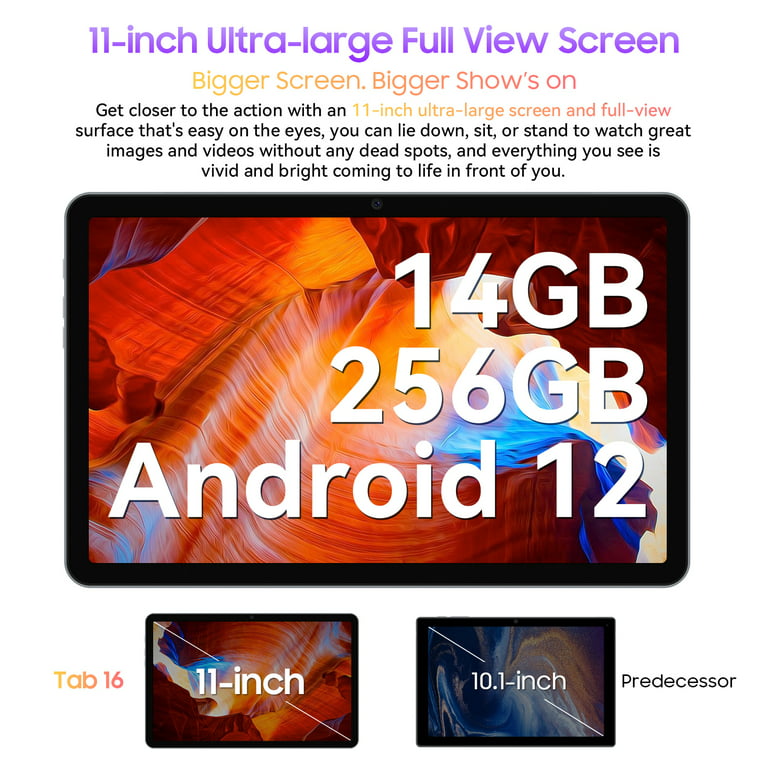 Tablette tactile Blackview Tab 16 Tablette Tactile 11 pouces FHD+  14Go+256Go-SD 1To 13MP+8MP 7680mAh Android 12 Dual SIM,Certifié TÜV,Face ID  - Bleu