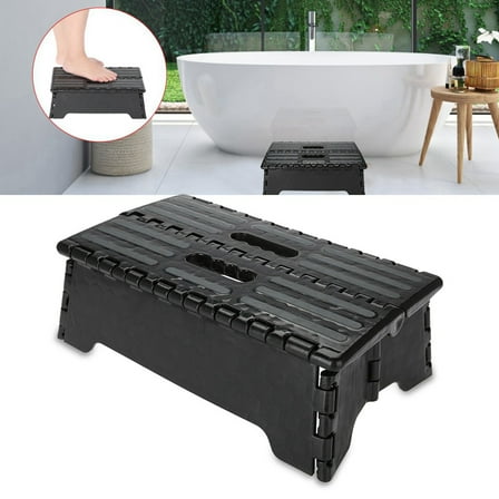 Portable Folding Step Stool Black Step Ladder for Elderly Pregnant Bathroom Travel Use